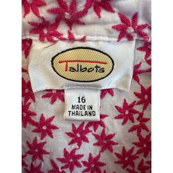 Talbots VTG‎ Pink And White Sleeveless Top Tie At Waist Embroidered Flower 16 - Picture 6 of 7